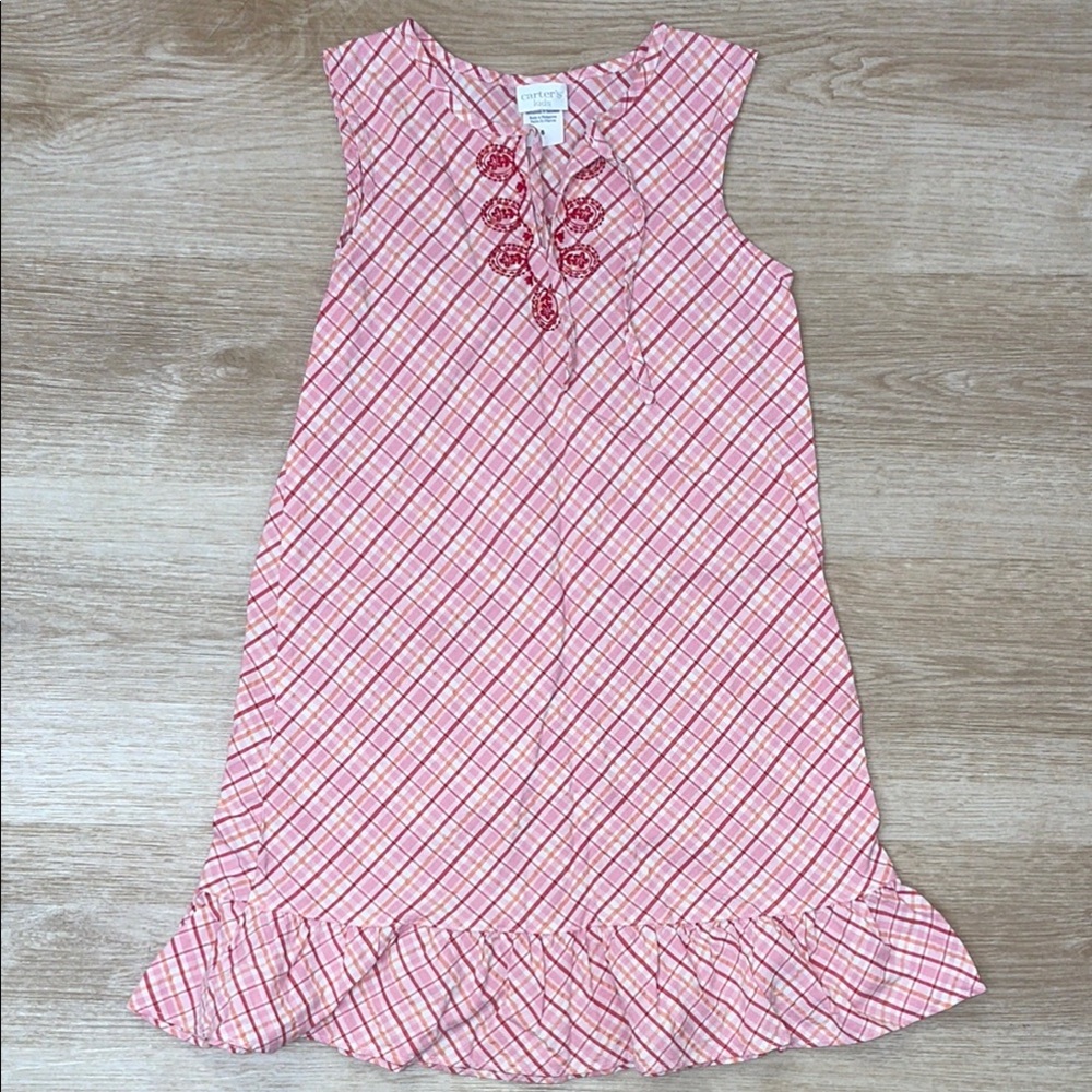 Carter’s Kids Little Girl’s Embroidered Sleeveless Plaid Pink Orange White Dress
